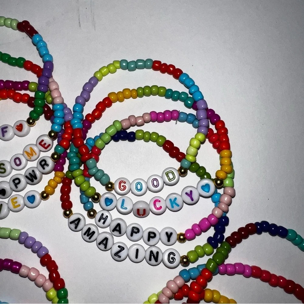 Colorful Beaded Friendship/Positive Affirmations Stretch Bracelets Set/Lot-15